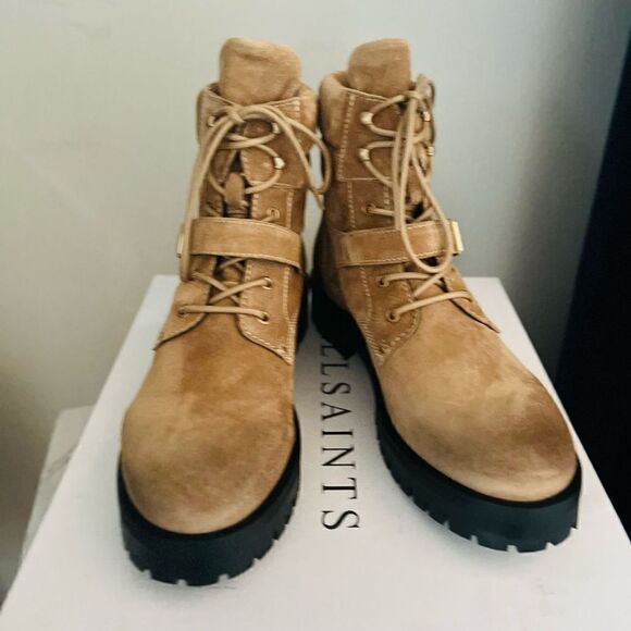 All‎ Saints Paulina Suede Leather Buckle Moto Boot, Size 11, Brown/Tan, NWT - Picture 5 of 16